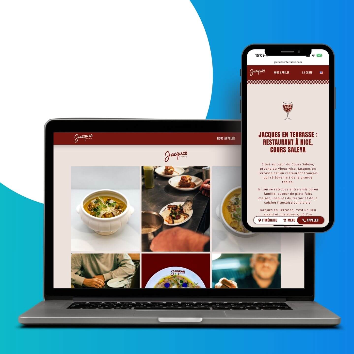 projet du site internet de jacques en terrasse, restaurant à Nice au cours saleya